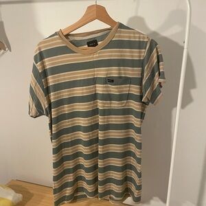 RVCA Men's Short Sleeve Striped Tee - Green and Tan